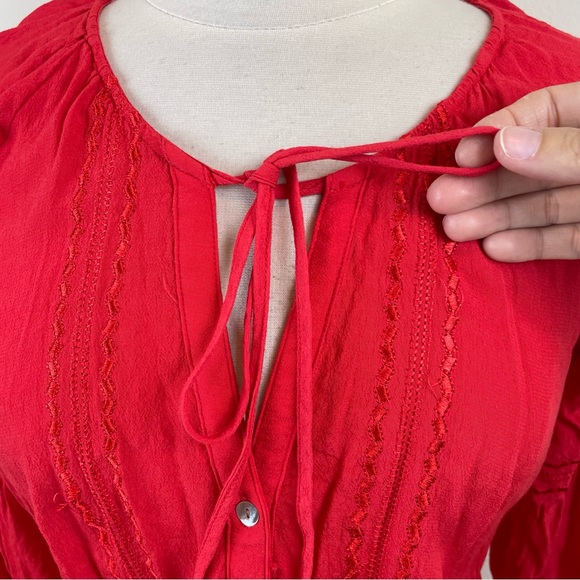 Sunday In Brooklyn Anthropologie Solid Red Ruffle Boho Dress Women Size Medium - Picture 4 of 8